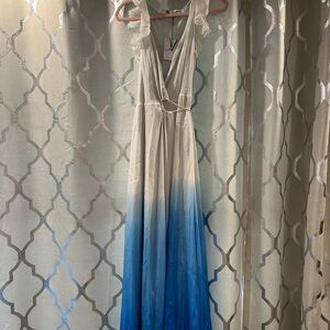 NWT Diane von Furstenberg 
Blue and White Ombre Maxi Wrap Dress